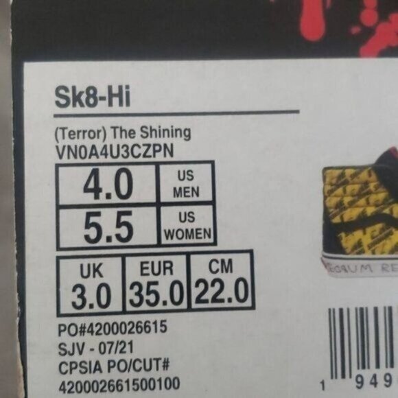 New Vans Sk8 Hi House of Terror The Shining Womens High Top Shoes Deadstock - Picture 11 of 11